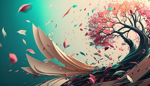 Spring background flowers and petals in the wind generative ai