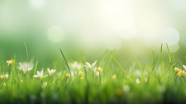 Spring background Green grass on a blurred background copy space