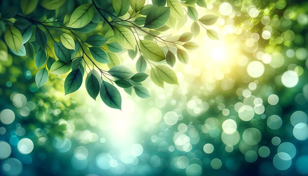 Весенний фон зеленые листья деревьев на размытом фоне