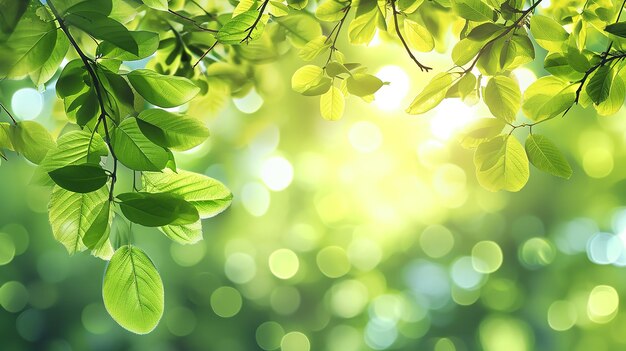 Spring Background Green Tree Leaves on Blurred Background