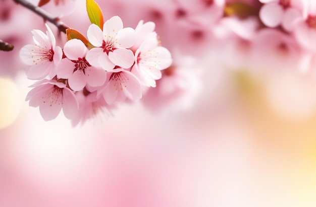 Foto sfondio primaverile con rami in fiore di fiori di sakura rosa tempo soleggiato copia luogo sfocato
