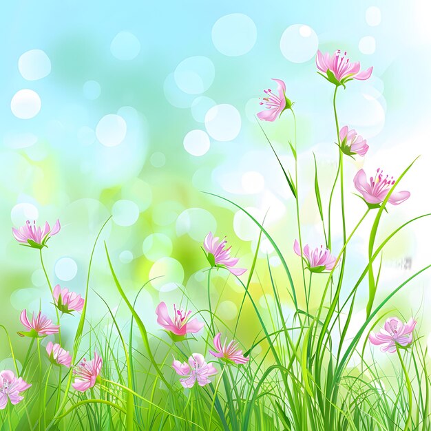 Photo spring background with flowers and bokeh eps 10 vector file included