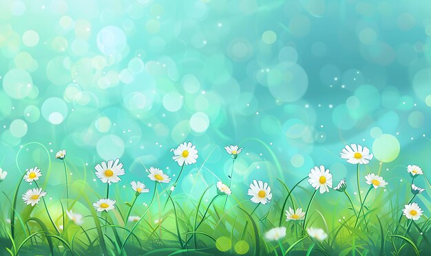 Spring background with grass and flowers green meadow