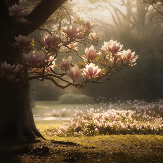 Spring background with magnolia treeGenerated by AI