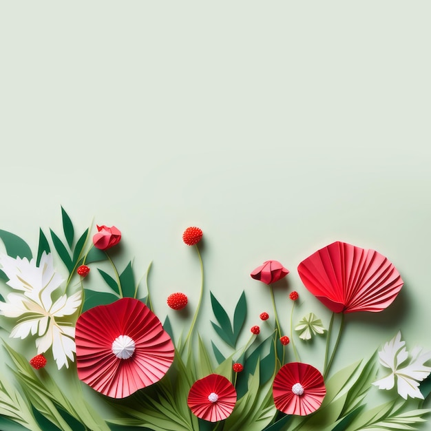 Photo spring background with a meadow of poppies in origami style