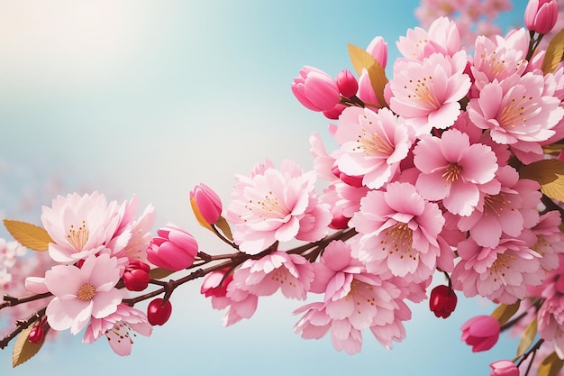 Spring background with pink cherry flowers