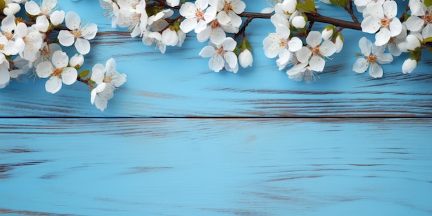 Spring background with white flowers on wooden background