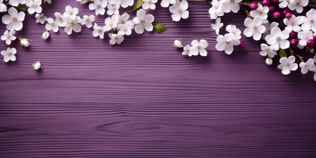 Spring background with white flowers on wooden background