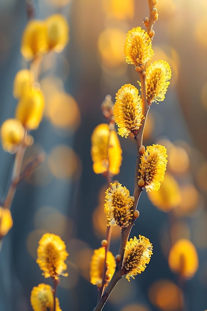 Foto sfondio primaverile con rami di salice alla luce del sole pasqua e domenica delle palme