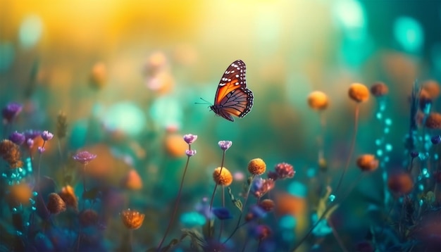 spring backgrounds colorful flowers and butterflies blurred and bokeh backgrounds