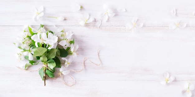 Spring banner  Apple blossom on wooden background