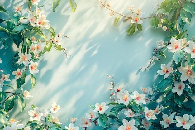 Spring banner branches of blossoming tree on nature outdoors space for text