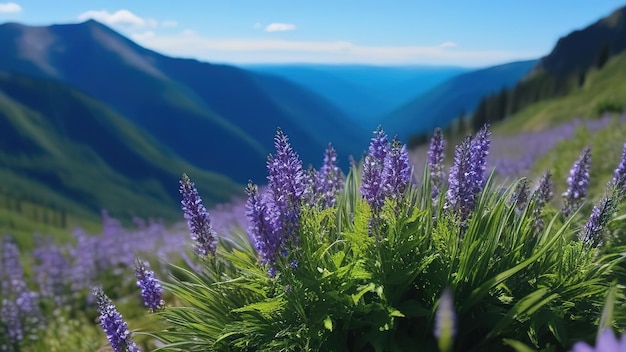 Spring banner purple flowers in mountains snowdrops early spring copy space march april lavender