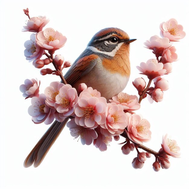 Spring a bird trees in blossom a bird