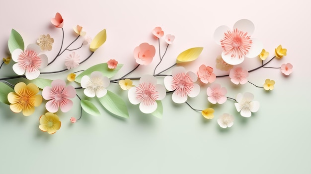 Spring blossom 3d branch with spring abstract flowers Happy spring concept or banner