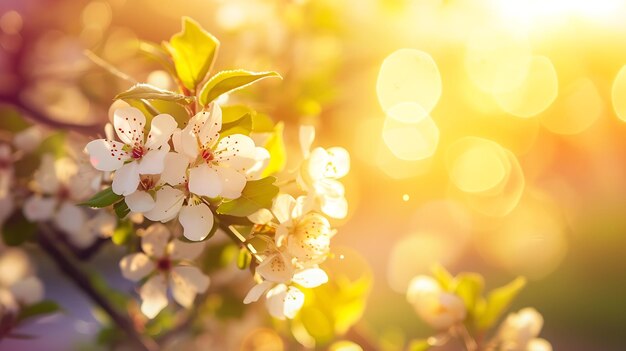 春の花の背景 く木と太陽のフレアの美しい自然景色 生成的なAI