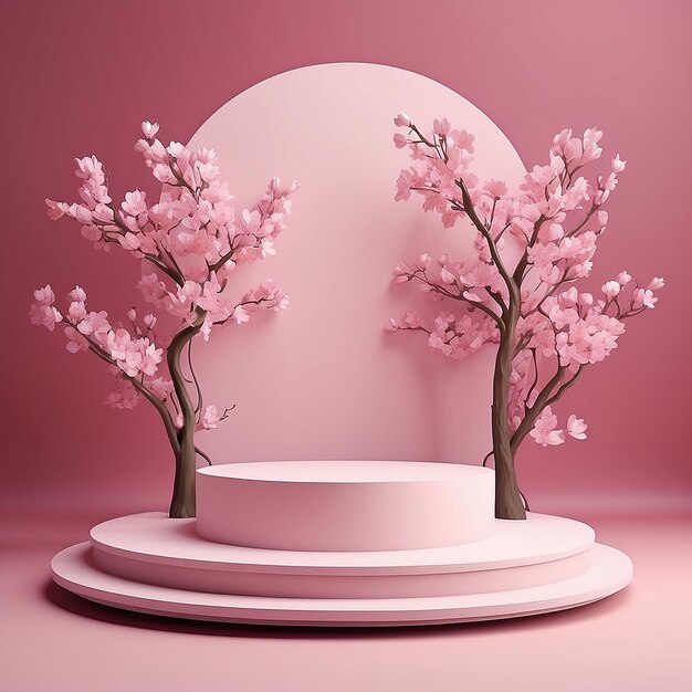 Spring Blossom Podium 3D Pink Scene for Mothers Day