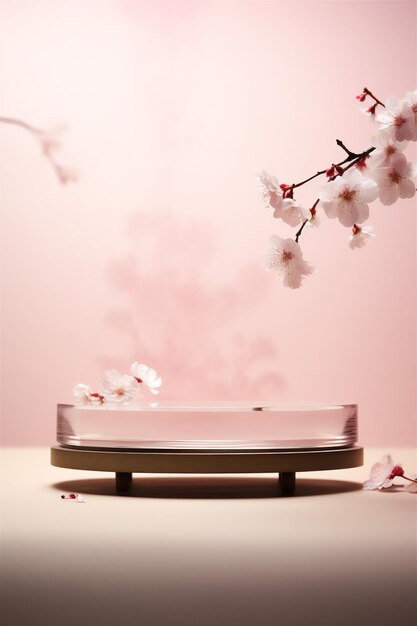 Spring Blossom Product Showcase Photoset Empty Podium Amidst Cherry Blossoms Sakura Elegance