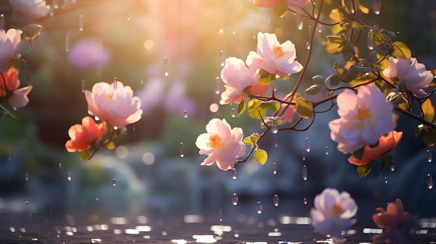 Photo spring blossom with pink flowers on tree branch