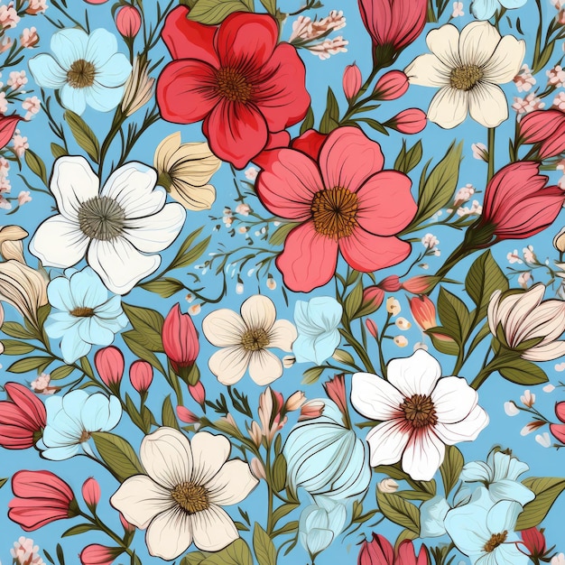 Spring blossoming flowers vibrant blossoms seamless pattern