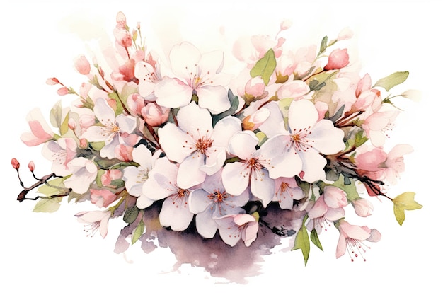 Spring blossoms bouquet watercolor illustration