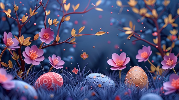 Весенние цветы и скрытые пасхальные яйца