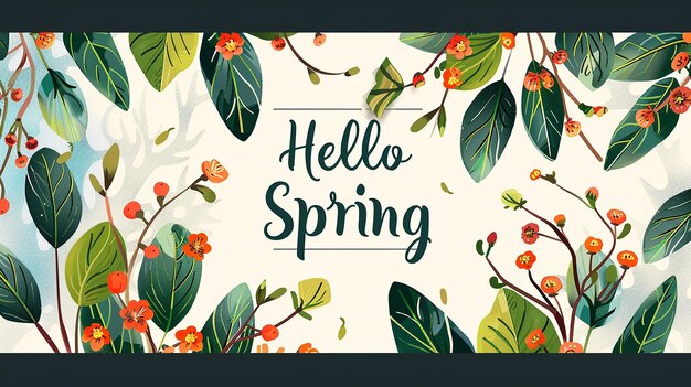 Photo spring blossoms vibrant floral hello spring typography poster design