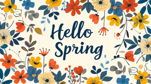 Spring Blossoms Vibrant Floral Hello spring Typography poster design