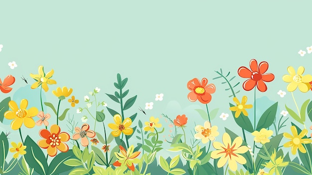 Spring Blossoms Vibrant Floral sprint blank background with Butterfly daisy