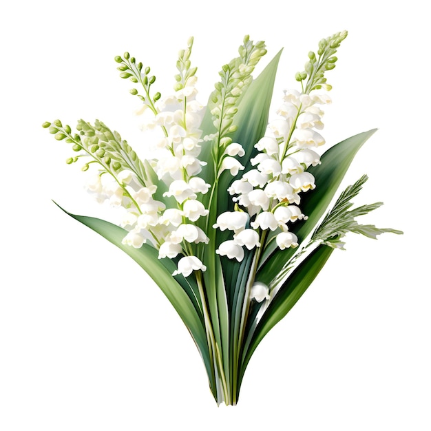 Spring bouquet of lily of the valley flowers green leaves and lily flowers the image is isolated on