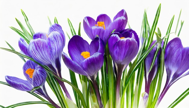 Photo spring bouquet of purple crocuses isolated