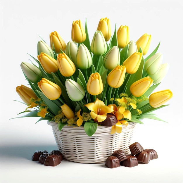 Весенний букет тюльпанов с желтыми цветами