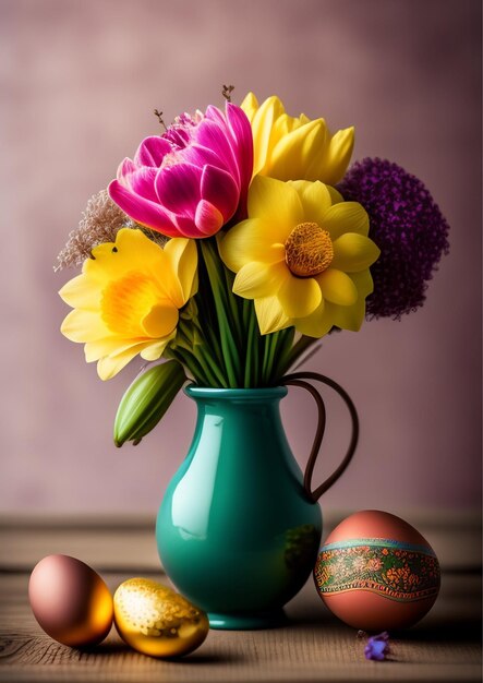 Photo spring bouquet with eggs