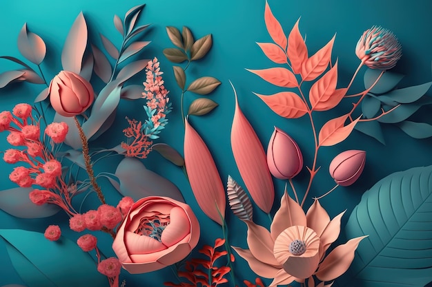 Весенний букет с розовыми цветами Красивый минималистичный принт для вашего декора для открытки с поздравлением и плакатом Generative AI