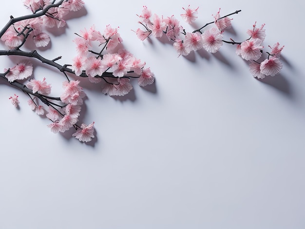 Макет весенней открытки с цветущей вишней на белом фоне ai генеративный