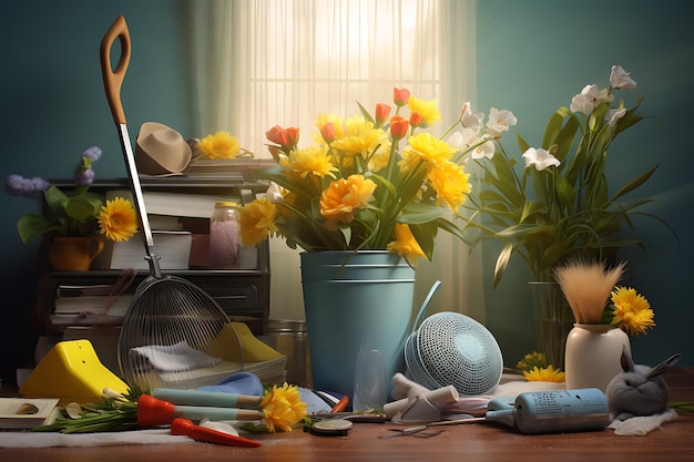 Spring Cleaning Create a visually interesting composition around the spring AI Image