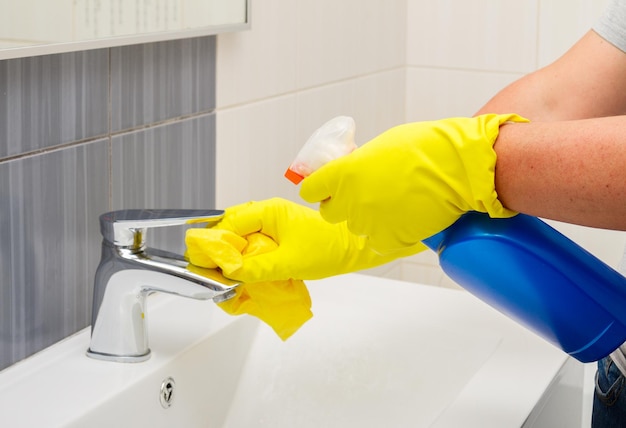 Spring cleaning washing bathroom