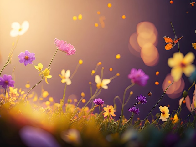 Spring colorful bloome flower background ai generative