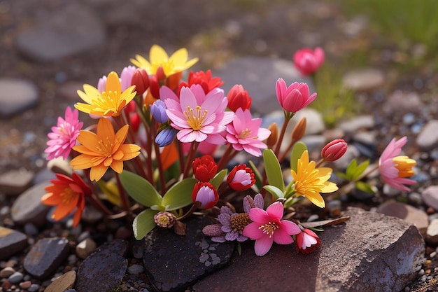 Foto modello di sfondo di fiori colorati primaverili