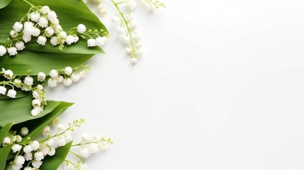 Photo spring composition of lily of the valley flowers top view with space for copy text on a background