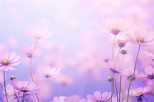 Photo spring composition of pink flowers on punchy pastel background