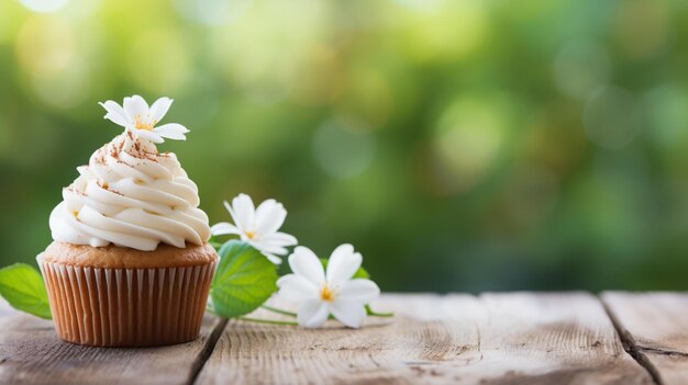 Photo spring cupcakes with cherryblossoms cream with blossomes