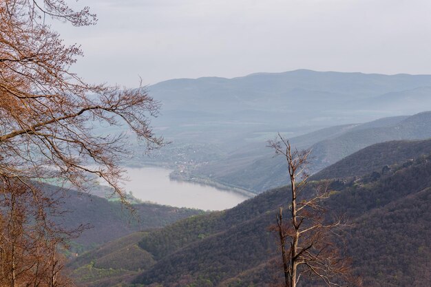 Spring Danube river bend panorama from Pilis