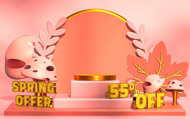 Photo spring discount offer podium stage background for product presentation 3d rendering