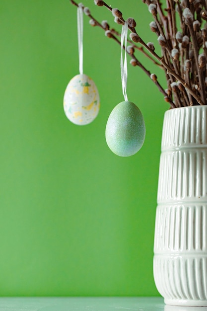 Foto sfondo primavera di pasqua concetto di decorazione di pasqua