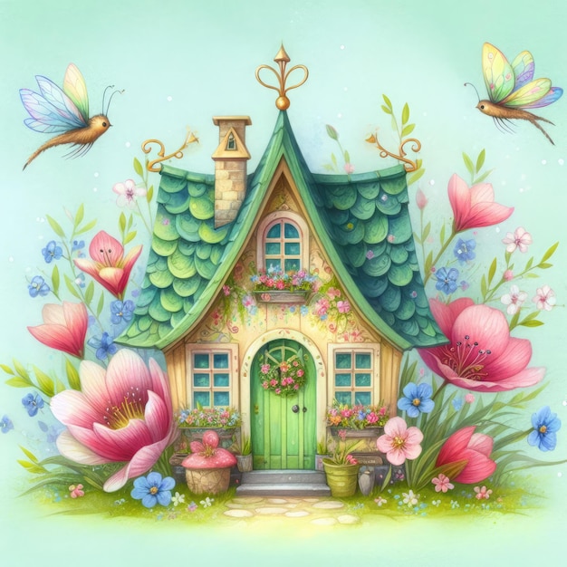 Photo spring fairy pink garden house