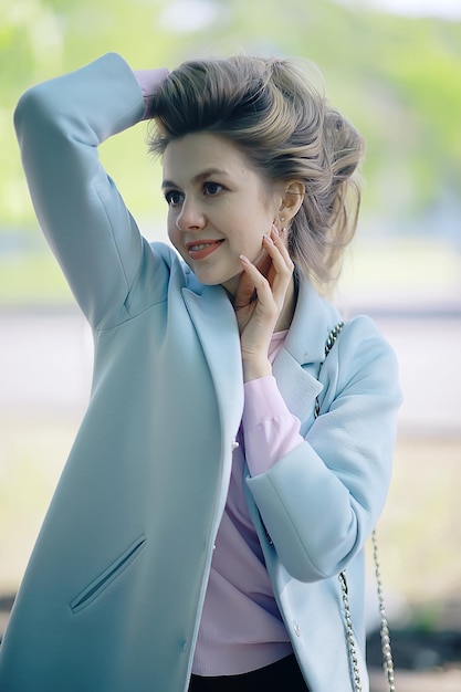 spring, female seasonal portrait / walk happy girl outdoors, spring mood girl