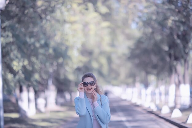 spring, female seasonal portrait / walk happy girl outdoors, spring mood girl