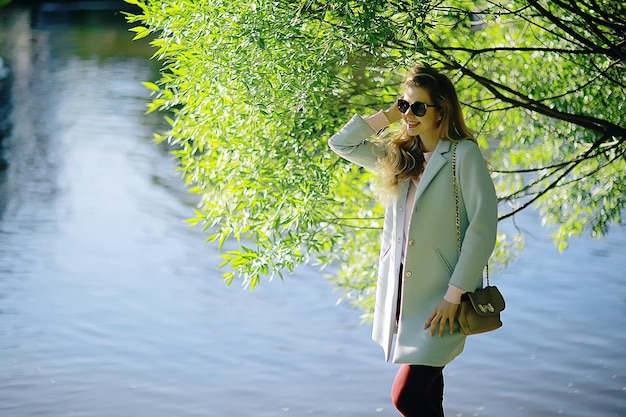 spring, female seasonal portrait / walk happy girl outdoors, spring mood girl