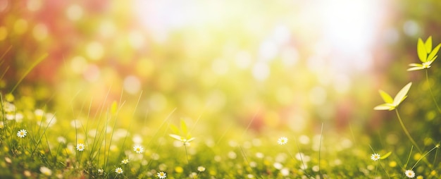 Spring field with grass and flowers on a blurred background Generative AI